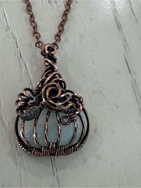 Copper Wire Wrapped Blue Stone Pendant Necklace - Women Jewelry